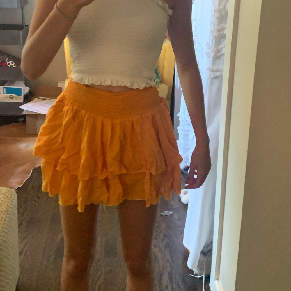 orange ruffle skirt